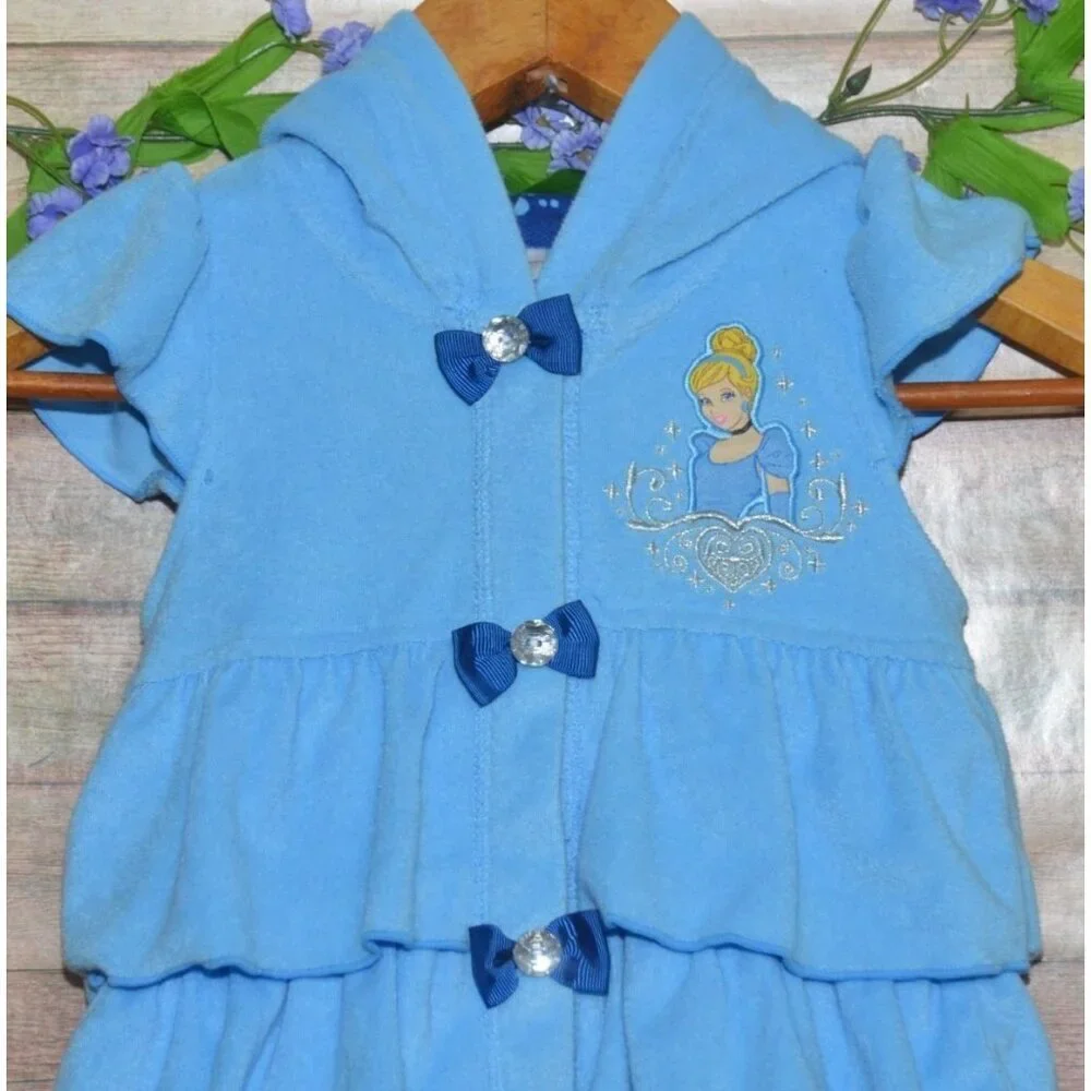 Disney Store Princess Cinderella Girls 5/6 Ruffle & Bow Swimsuit Hooded Cover Up